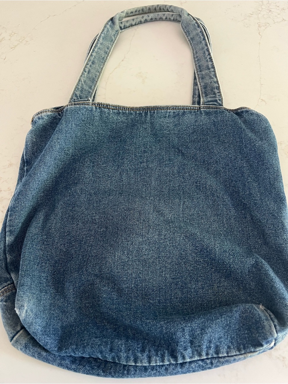 Y2K 100% Cotton Denim Shoulder Tote Bag Blue Jean Buckle Leather Trim - Picture 3 of 15